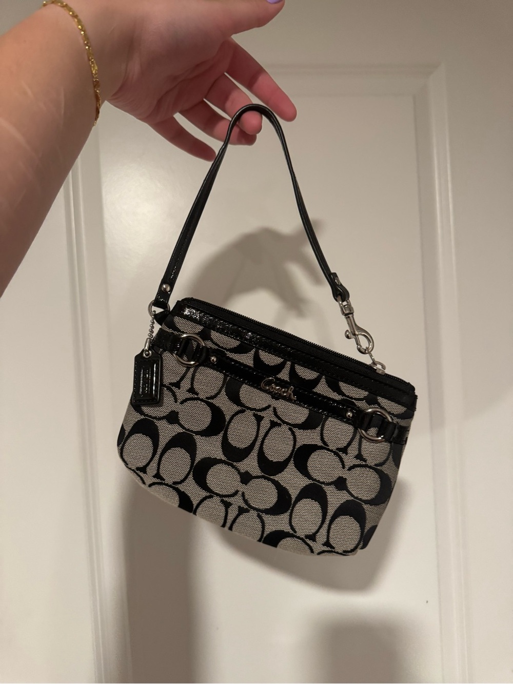 Coach Black & Cream Signature Canvas Wristlet
